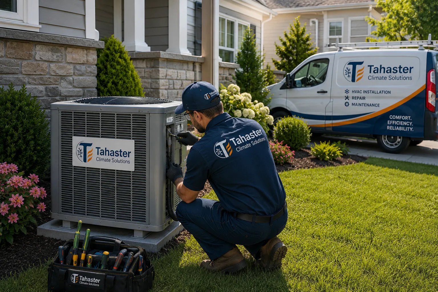 Representative residential HVAC service and outdoor equipment maintenance